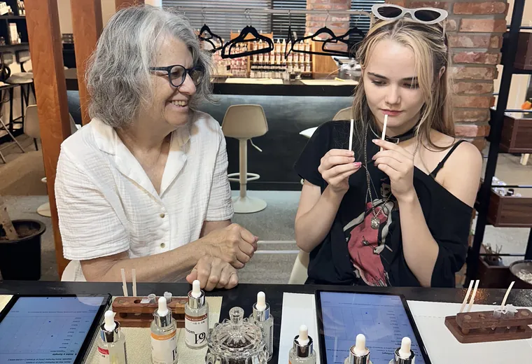 Mother and daughter making perfume together at Parfum9 in Hongdae Seoul